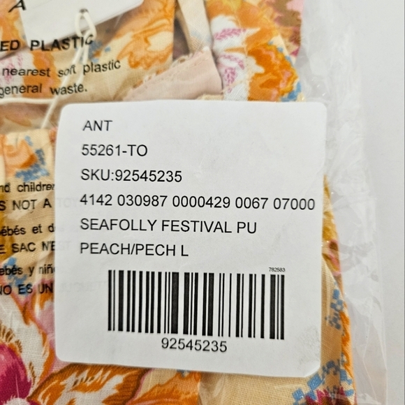 Seafolly Puff Sleeve Linen Crop Top in Peach Floral Size Large NWT - Picture 8 of 9